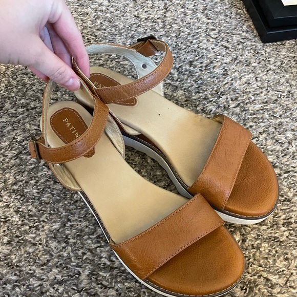 Patina Honey Tan Leather Platform Ankle Strap Sandals - Picture 1 of 4